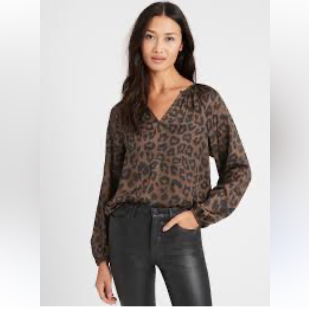 Banana Republic Leopard Print Blouse - Brown and Black